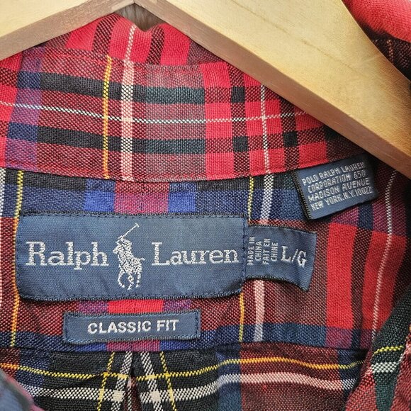 Ralph Lauren Classic Fit Plaid Shirt Red Blue Green Button-Down Men's Size L - Picture 3 of 10